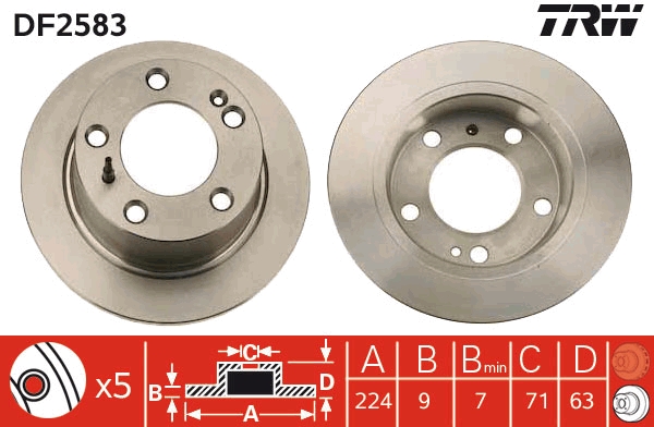 TRW DF2583 Arka Fren Aynasi Citroen Xm Y3 -Xm Y4 -Xm Break Y3 -Xm Break Y4 1992->1994 Dolu 224x71x5dl