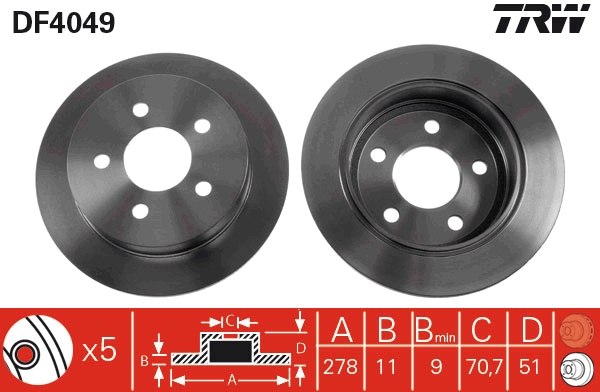TRW DF4049 Fren Diski Arka Aks Buick - Shanghai Gm Century-Regal I Cw1 Opel Sintra Apv Vauxhall Sintra Apv -