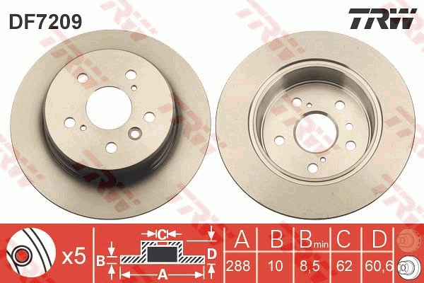 TRW DF7209 Fren Diski Arka Aks Lexus Rx Mcu15 Toyota Harrier U1 -Highlander / Kluger U2 1998->2003