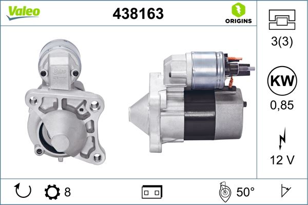 VALEO 438163 Marş Motoru 12 V 0.85 Kw 8 Diş Renault Megane Ii 02>08 Clio Ii 98>05 Kangoo 97> Laguna Ii 01>07 Loga N 06> Fluence 09> 1.4-1.6 16v