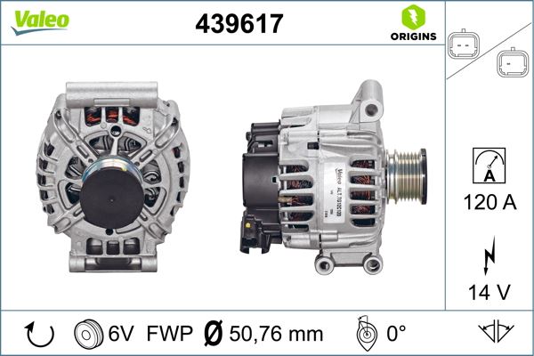 VALEO 439617 Alternatör Şarj Dinamosu Komple 120amp Grandland-P207-P208-P308-P508-P3008-P5008-Partner Tepee-B Erlingo-C3-C4-C5-Ds3-Ds4 1.6 Vti-Thp Mini Cooper 06 > 6 Kanal