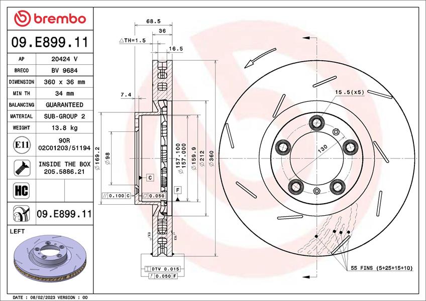 BREMBO 09E89911 Fren Diski Porsche Panamera 971 05/16-12/23 / Porsche Panamera 976 06/23-> / Porsche Panamera Sp