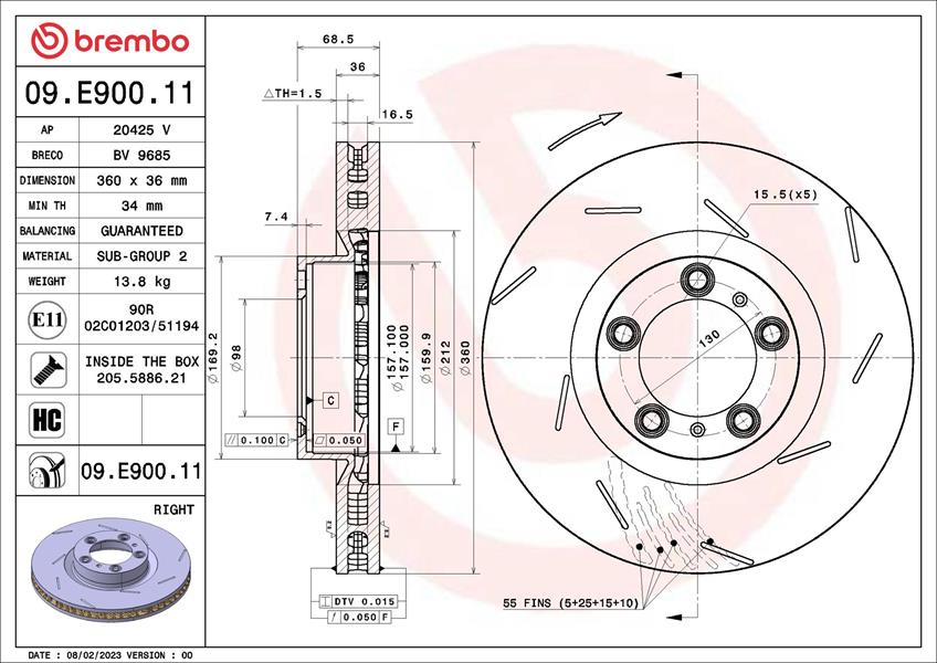 BREMBO 09E90011 Fren Diski Porsche Panamera 971 05/16-12/23 / Porsche Panamera 976 06/23-> / Porsche Panamera Sp