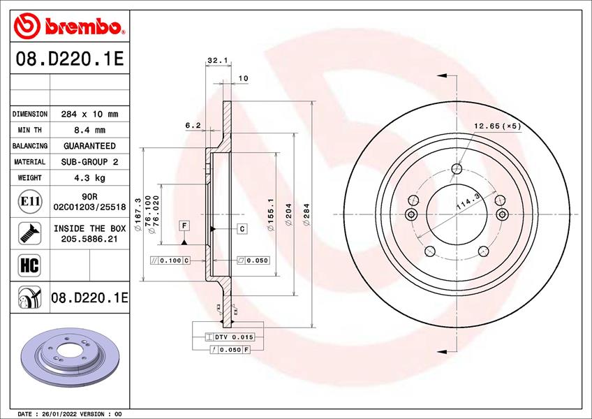 BREMBO KT08064 Kit Disc-Pad Hyundai Ioniq Ae 03/16-03/23