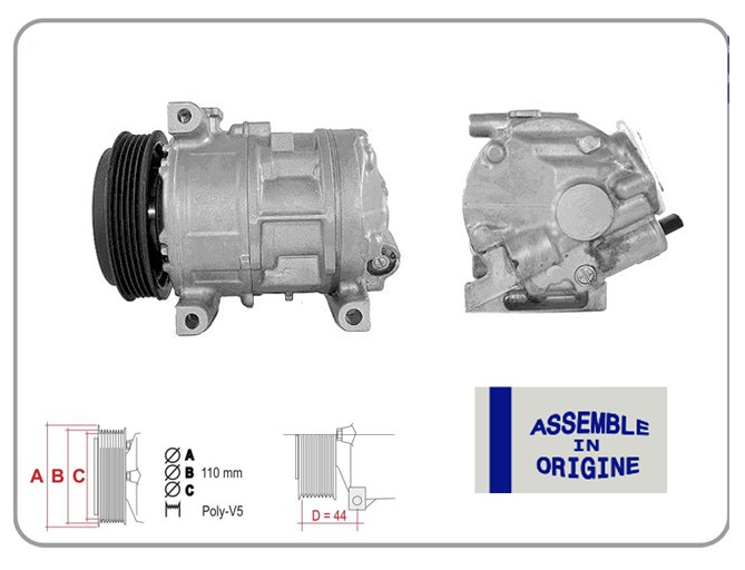 GUA 51319 Klima Kompresörü Sifir Ürün Fiat Doblo 10> Fiorino 08> Grande Punto 05>15 Linea 07> Punto Evo 09>1 4 Alfa Mito 09>18 Opel Combo 12> 1.2 / 1.4 12v 5 Kanal 110mm