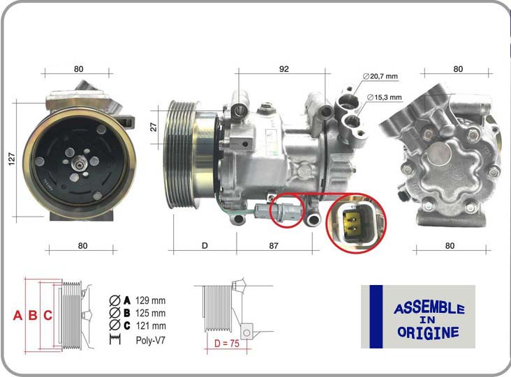 GUA 51324 Klima Kompresörü Sifir Ürün Renault Clio Iii 04>12 Kangoo Ii 08> Modus 04> Micra Iii 03>10 Qashqai J10 06>13 1.5dci K9k 12v 6 Kanal 125mm -Mercedes Citan W415 12>