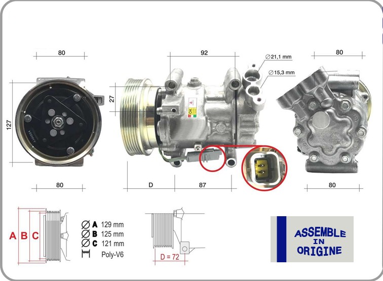 GUA 51325 Klima Kompresörü Renault Clio Iii 04>12 Kangoo Ii 08> Modus 04> Micra Iii 03>10 Qashqai J10 06>13 1.5dci K9k 12v 6 Kanal 125mm Mercedes Citan W415 12>