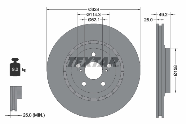 TEXTAR 92259405 Ön Fren Diski Hava Kanalli Toyota Rav4 2.0l 1adftv Ala40 13-> / 2.5l 2arfxe Hybrid Ava42 15-18 32 8 Çap X 5 Bijon - Adet Disk Fiyatıdır 17 İnç Jant