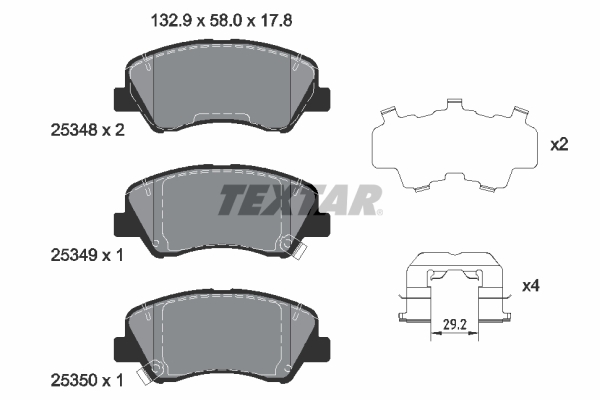 TEXTAR 2534801 Ön Fren Balata Hyundai I20 1.1l 1.2l 1.4l 15-> / Bayon 1.0l 1.4l 21-> / Kia Rio 1.2l 1.4l 17-> Üst Ten Delikli Tip
