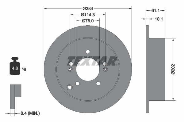 TEXTAR 92134003 Arka Fren Diski Dolu Tip Hyundai Santafe 2.4l 2.7l 00-06 / Tucson 2.0l D4ea Crdi 04-10 / Kia Sport Age 2.0l Crdi 04-07 284 Çap X 5 Bijon - Adet Disk Fiyatıdır