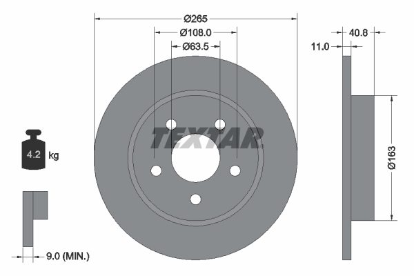 TEXTAR 92133703 Arka Fren Disk Aynasi Focus Ii 04> C Max 07> 1.6ti 16v 1.6tdci 1.8 Mazda Iii 03> Olcu 265 11 5 Bij On