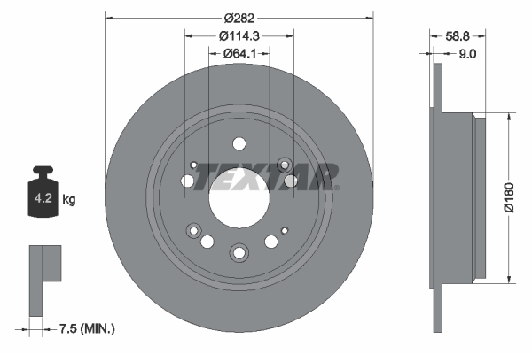 TEXTAR 92165703 Arka Fren Diski Dolu Tip Honda Cr-V 2.0l K20a4 Rd8 Kasa 02-04 282 Çap X 5 Bijon - Adet Disk Fi Yatıdır