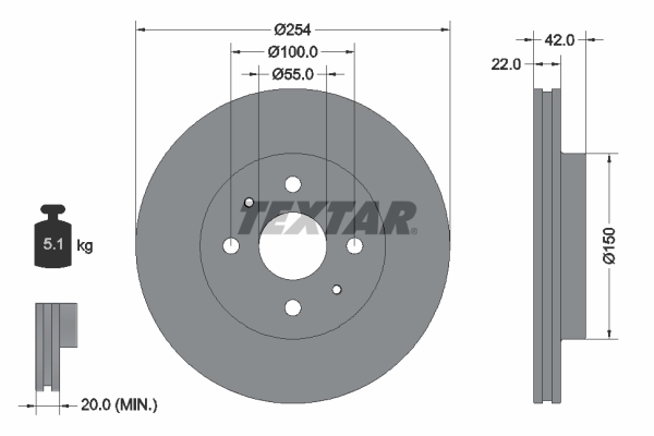 TEXTAR 92204503 Ön Fren Diski Hava Kanalli Daihatsu Materia 1.5l 3sz-Ve M402 06-> / Sirion 1.0l 1kr-Fe M300 05-> 1 .3l K3-Ve M301 05-> 1.5l 3sz-Ve M303 08-> 254 Çap X 4 Bijon - Adet Disk Fiyatıdır