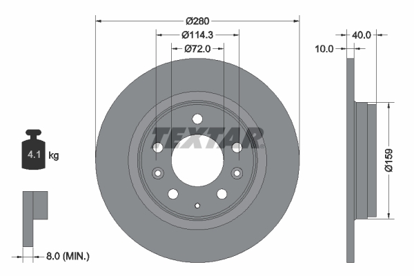 TEXTAR 92125603 Arka Fren Diski Dolu Tip Mazda 6 2.0l Lf-De Rf Gg Gh Kasa 02-12 280 Çap X 5 Bijon - Adet Disk Fiyatıdır