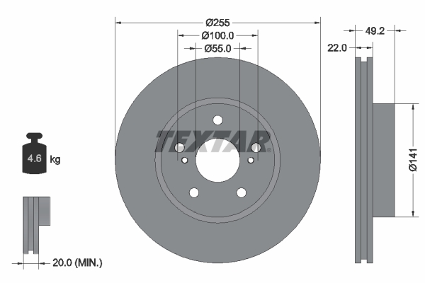 TEXTAR 92179503 Fren Diski Arka Prius