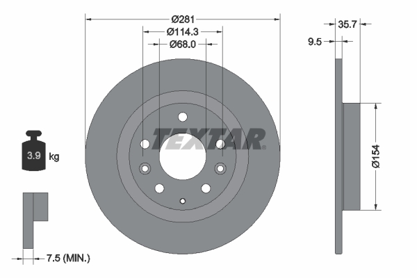TEXTAR 92293703 Arka Fren Diski Dolu Tip Mazda Cx-3 1.5l S5 Skyactiv Dizel Dk Kasa 15-> 281 Çap X 5 Bijon - Ad Et Disk Fiyatıdır