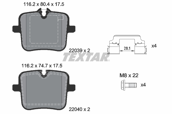 TEXTAR 2203901 Fren Balatasi Arka Bmw F90 F91 F92 F93 F95 F96 M Performance