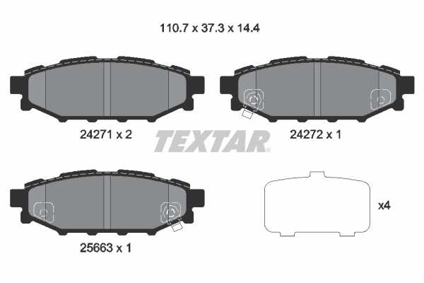 TEXTAR 2427101 Arka Fren Balata Subaru Forester 2.0l Ej20 Sh Benzinli 08-13 / Impreza 1.5l Ej15 Awd Ge3 06-> / Outb Ack 2.0l 2.5l 03-> / Legacy 2.0l Ej20 Ee20z Bl 03-09