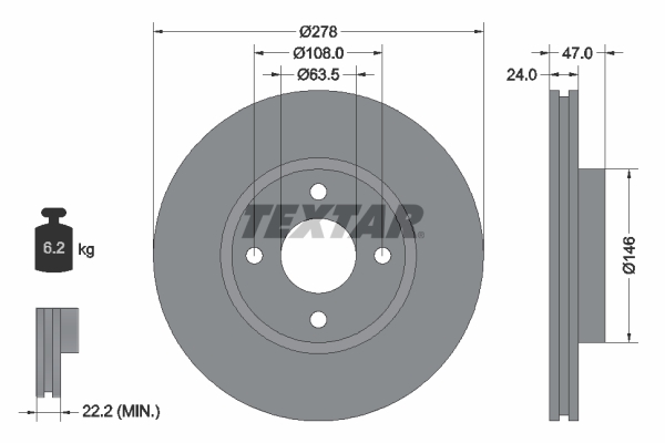 TEXTAR 92075400 Fren Diski Ön Ford Mondeo 93> Çap: 278mm