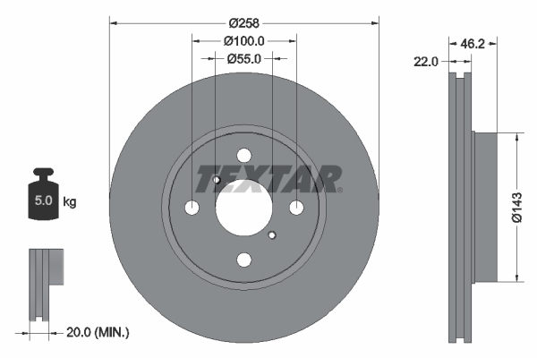 TEXTAR 92164203 Ön Fren Diski Hava Kanalli Toyota Yaris 1.0l 1kr-Fe Ksp90 Ksp130 06-20 / 1.3l 2szfe Scp90 Vvti 06- 11 / 1.33l 1nr-Fe Nsp90 Nsp130 06-17 / 1.4l 1ndtv Nlp90 Nlp130 06-18 258 Çap X 4 Bijon - Adet Disk