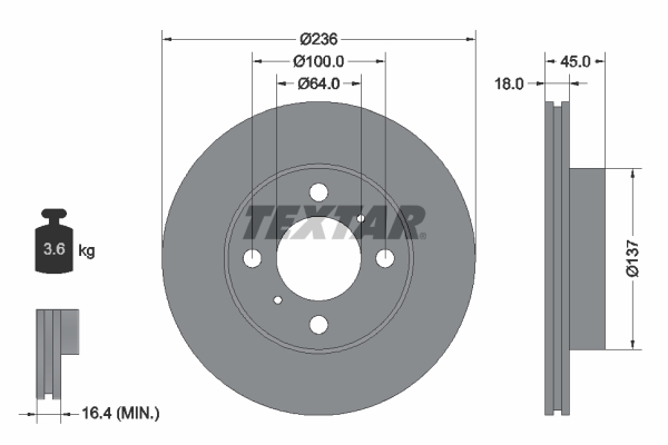 TEXTAR 92089400 Ön Fren Diski Hava Kanalli Mitsubishi Carisma 1.6l 4g92 Da1a 95-99 236 Çap X 4 Bijon - Adet Disk Fiyatıdır