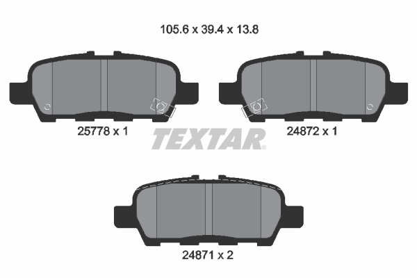 TEXTAR 2577801 Arka Fren Balata Nissan Qashqai 1.5l 1.6l 2.0l K9k M9r Hr16de Mr20de J10 06-13 / X-Trail 2.0l Qr20de T30 01-07 2.5l Qr25de T30 01-> 2.2l Yd22ddti T30 01-> / Murano 3.5l Z51 4x4 Dci 08-> / Infiniti Fx