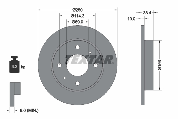 TEXTAR 92134903 Arka Fren Diski Dolu Tip Mitsubishi Colt 1.1l 3a91 Z32a 1.3l 4a90 Z34a 1.5l 4a91 Z36a 04-12 250 Ç Ap X 4 Bijon - Adet Disk Fiyatıdır