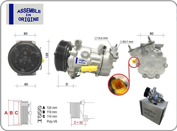 GUA 41333 Klima Kompresörü Peugeot P206 01> P1007 05> Partner 96>15 Bipper 08> Citroen C2 03>10 C3 02>10 Nemo 08> Berlingo 96>15 Xsara 99>11 1.1-1.4-1.6 Fiorino 1.4 Mini R56-R59-R60