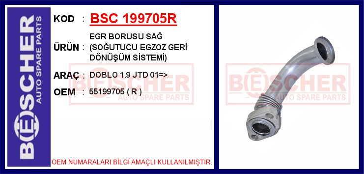 BSC 199705R Egr Borusu Sağ Soğutucu Egzoz Geri Dönüşüm Sistemi Doblo 1.9 Jtd 01 >