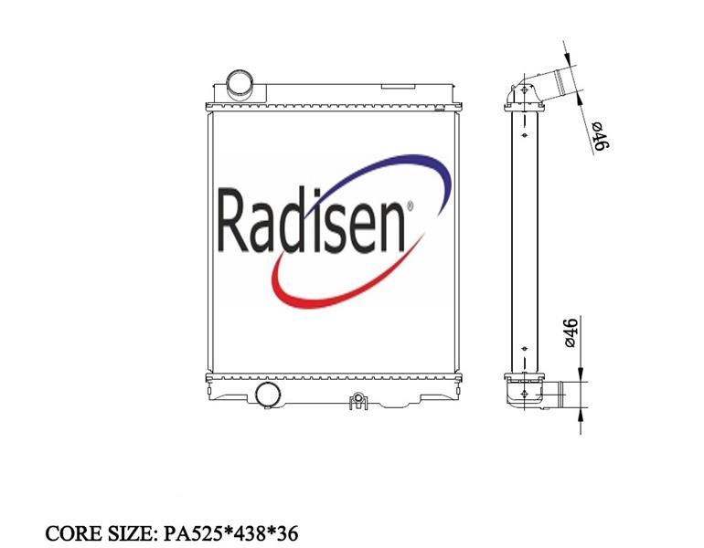 RADISEN RR 67808-B Radyatör Fuso Canter Alt Boğaz Solda 525x440x36 Brazed