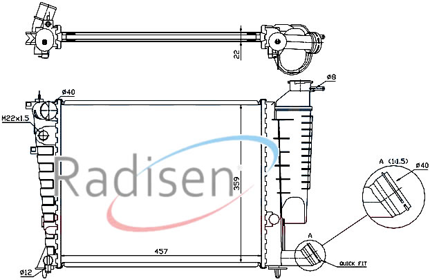 RADISEN RR 61335 Motor Su Radyatörü Peugeot P306 94-01 -Xsara 97-98 1.1-1.4sl-1.6sr-1.6 Klimasiz Mek 460x377.5x 23