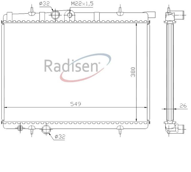 RADISEN RR 63706 Radyatör 206 98- 1.1i-1.4 Hdi-1.4i-1.6i-2.0hdi-2.0i Brazed 380x538x22 1330n1-1330.F8-1330.H5-1330.X7-1333.27-1330.N1-Rr63706