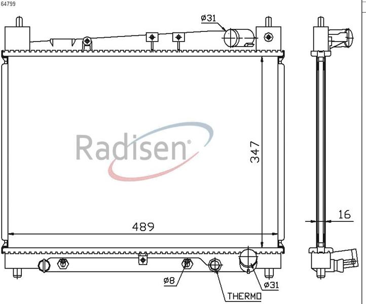 RADISEN RR 64799 Radyatör Yaris 00- 1.3 At Brazed 350x478x16 164002107087-1640021081-1640021060-1640021120-1640021080-1640021121-164002112087-164002108087