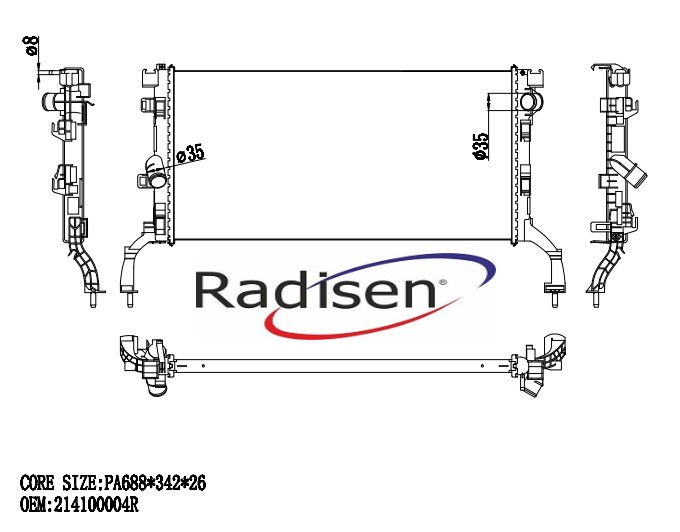 RADISEN RR 637604 Radyatör Laguna Iii 07- Latitude 1.5dci Brazed 688x342x26