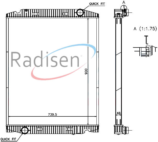 RADISEN RR 63331 Radyatör Stralis 02- 260s40-S43-440s40-S43 Ölçü 900x748x48mm Brazed