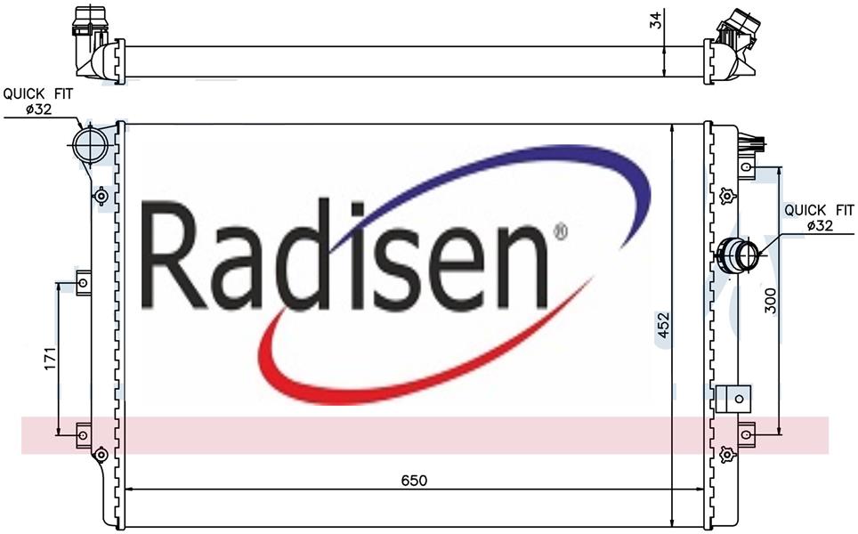 RADISEN RR 65015 Radyatör Tiguan 07- 1.4-2.0tsi Sharan 10- 1.8-2.0tsi Brazed 650x438x26 5n0121253p-5n0121253n-Rr65015