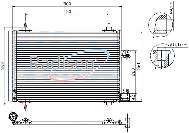 RADISEN RC 94723 Klima Radyatörü 407 04- 1.6hdi.1.8i 16v-2.0 Hdi-2.0i 16v-2.7 Hdi V6 6455.Gy-6455.Cp-1610161080