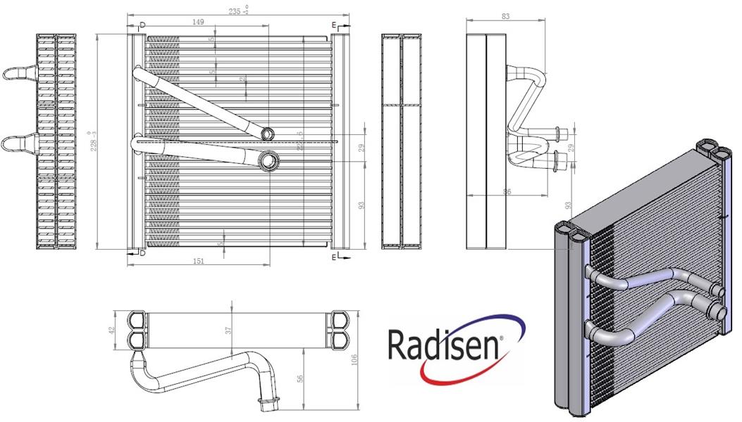 RADISEN RE 92381 Evaporator Polo 2009 Brazed 235x233x38