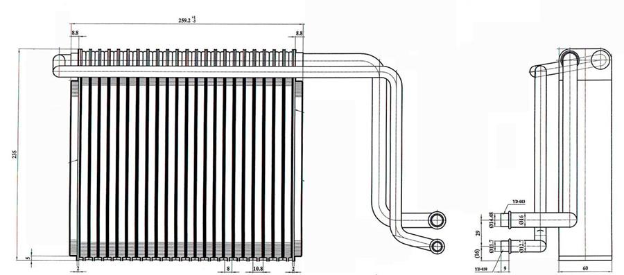 RADISEN RE 92248 Evaporator Vito W639 2004 Viano W639 2004 Ön Brazed 235x259x60