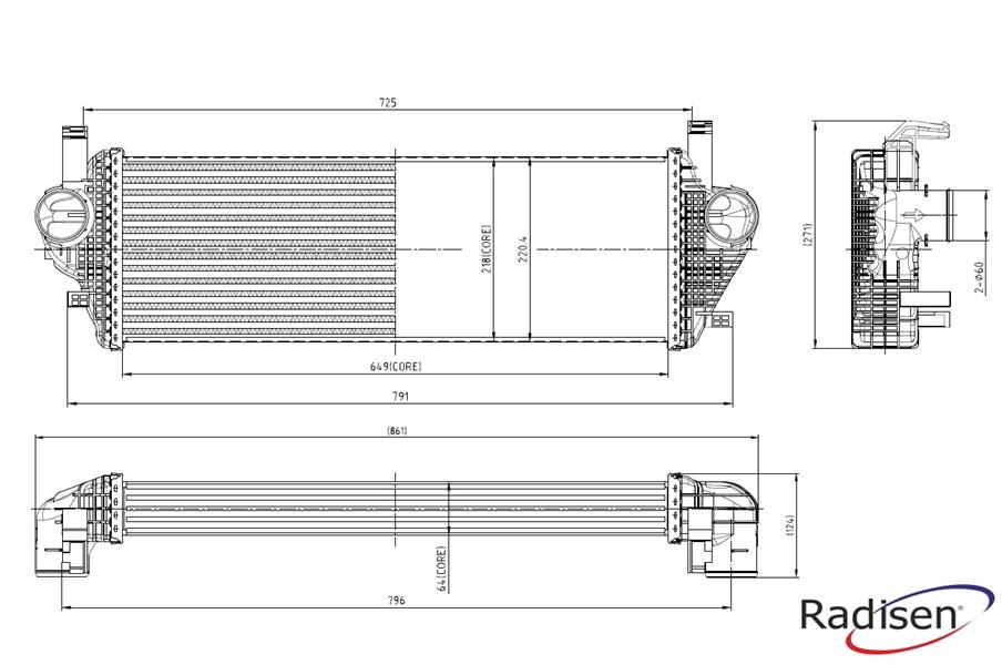 RADISEN RI 961238 Intercooler Grand Cherokee Wk 11- 3.0 Crd Brazed 649x218x64 K55038004ae-Ri961238