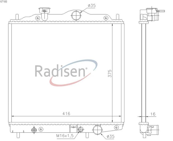 RADISEN RR 67100 Radyatör Lancer 92- 1.3-1.5 Proton Persona 93- 1.5 Brazed 375x408x16 Mb660561-Mb660596-Mb660658-Dmx102070-Kmb660561-Xb660558-Kmb660558-Mb538540-Mb538546-Mb538547