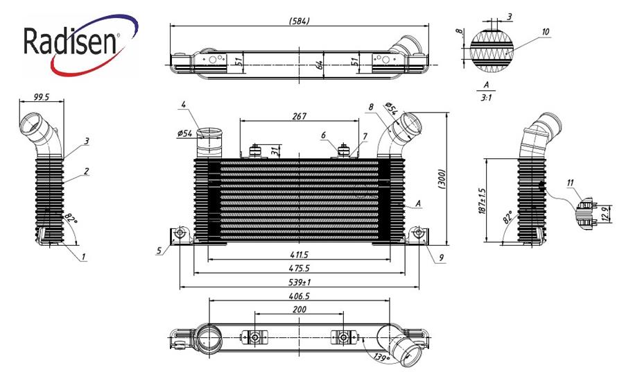 RADISEN RI 956227 Intercooler Pajero 3.2 Did 00-06