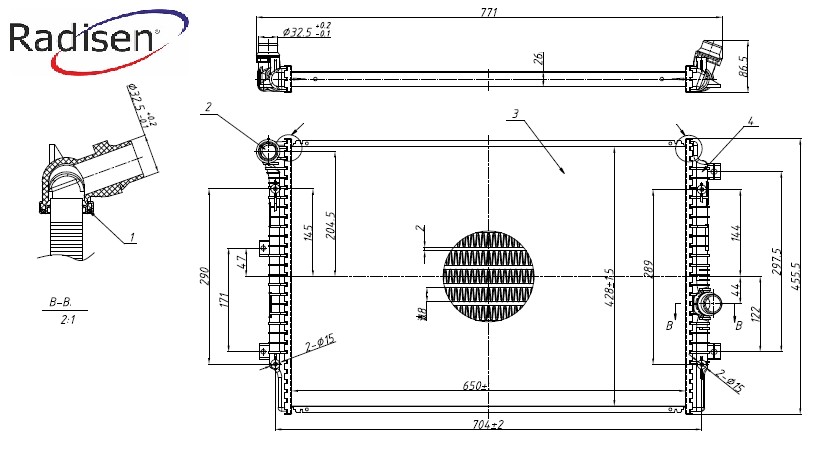 RADISEN RR 65336 Radyatör Caddy Iv 15- 2.0tdi D Passat B7 10- 1.8tsi G Brazed 650x428x26 5c012125ch-5k0121251q-Rr65336