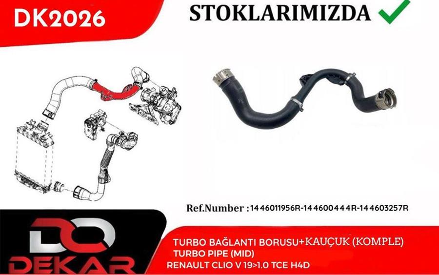 DEKAR DK2026 Turbo Bağlanti Borusu Kauçuk Komple Clio V 19> 1.0 Tce H4d