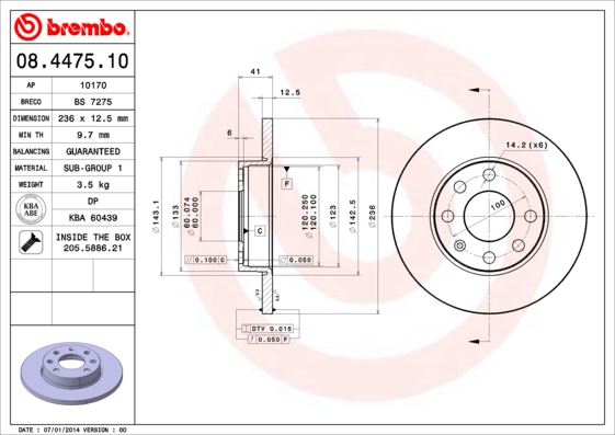 BREMBO 08447510 Fren Diski Bedford Astra Van Estate Van 07/82-08/84 / Bedford Astra Van Estate Van 09/84-08/91 / Bed Ford Astramax Box Body/Mpv 09/85-06/90 / Chevrolet Corsa Hatchback 03/94-12/10 / Chevrolet Corsa Pic