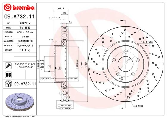 BREMBO 09A73211 Fren Diski On Mercedes S-Class W221 C216