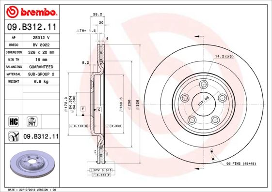 BREMBO 09B31211 Fren Diski Arka Jaguar S-Type Ii X200 Xf X250 Xj X350 X351 X358 Xk Ii X150