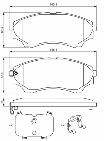 BOSCH 0986494587 On Fren Balatasi Mazda 4 4 B 2500 Ranger 02>06 2.5td / 3.0td 06>12