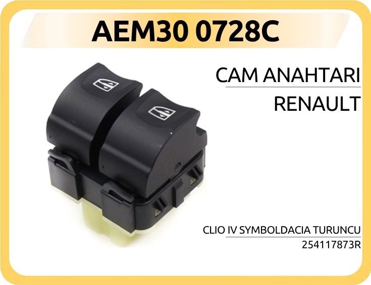 AEM30 0728C Cam Anahtari Renault Clio Iv Symbol Dacia Turuncu