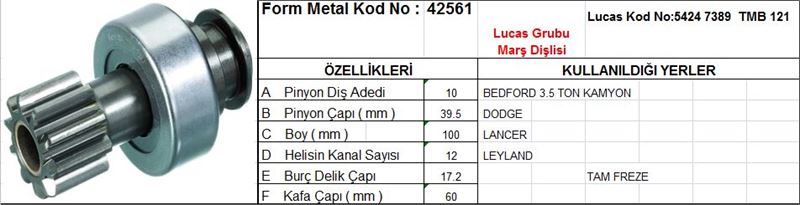 LUCAS TMB121 Dişli-10diş Bedford 3.5 Ton Kamyon